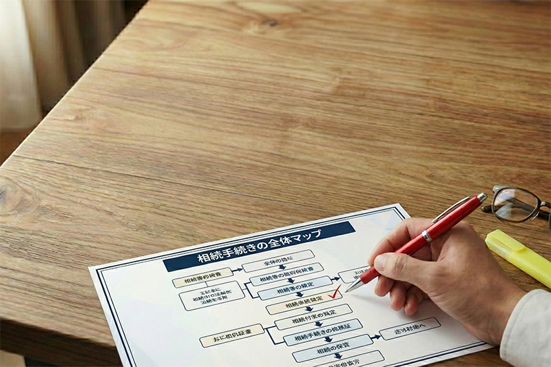 「相続手続きの全体マップ」をチェックする。